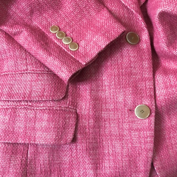 NEW - TALBOTS Cotton/Linen Barbie Pink & White Tweed Button Front Blazer Size 14 - Picture 5 of 7